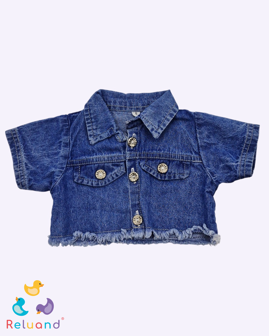 Chaleco jean con bordes desmechados y botones plateados, Talla 6 meses.