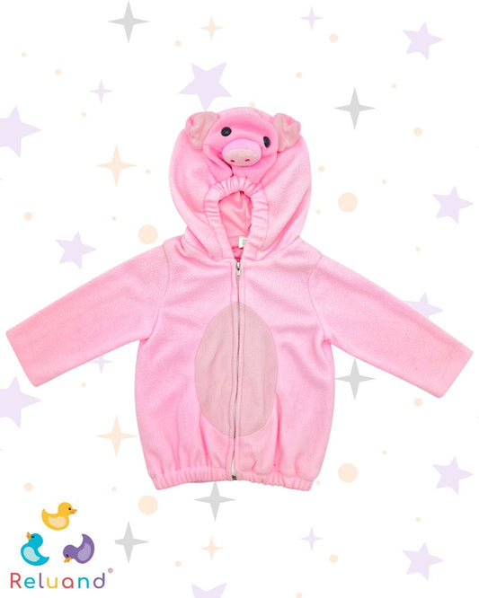 Disfraz de Cerdito en color rosa con capota, talla 12 a 18 meses.