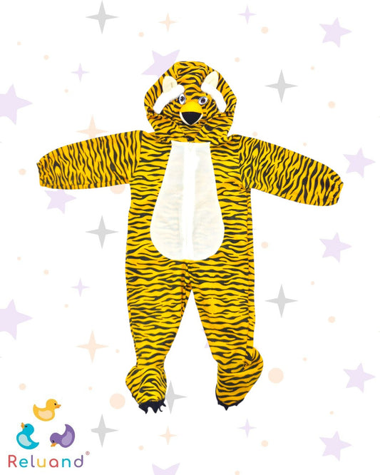 Disfraz de Tigre, colores amarillo, beige y negro con capota de personaje, marca Fantastic Night, talla 6 a 12 meses.