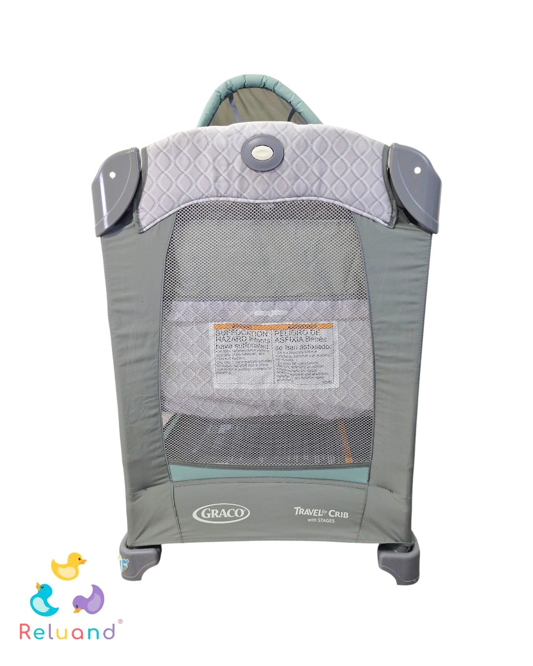 Cuna Corral Graco Traveler Little Crib Gris con Verde Menta — 3 Niveles y Capota | Usada