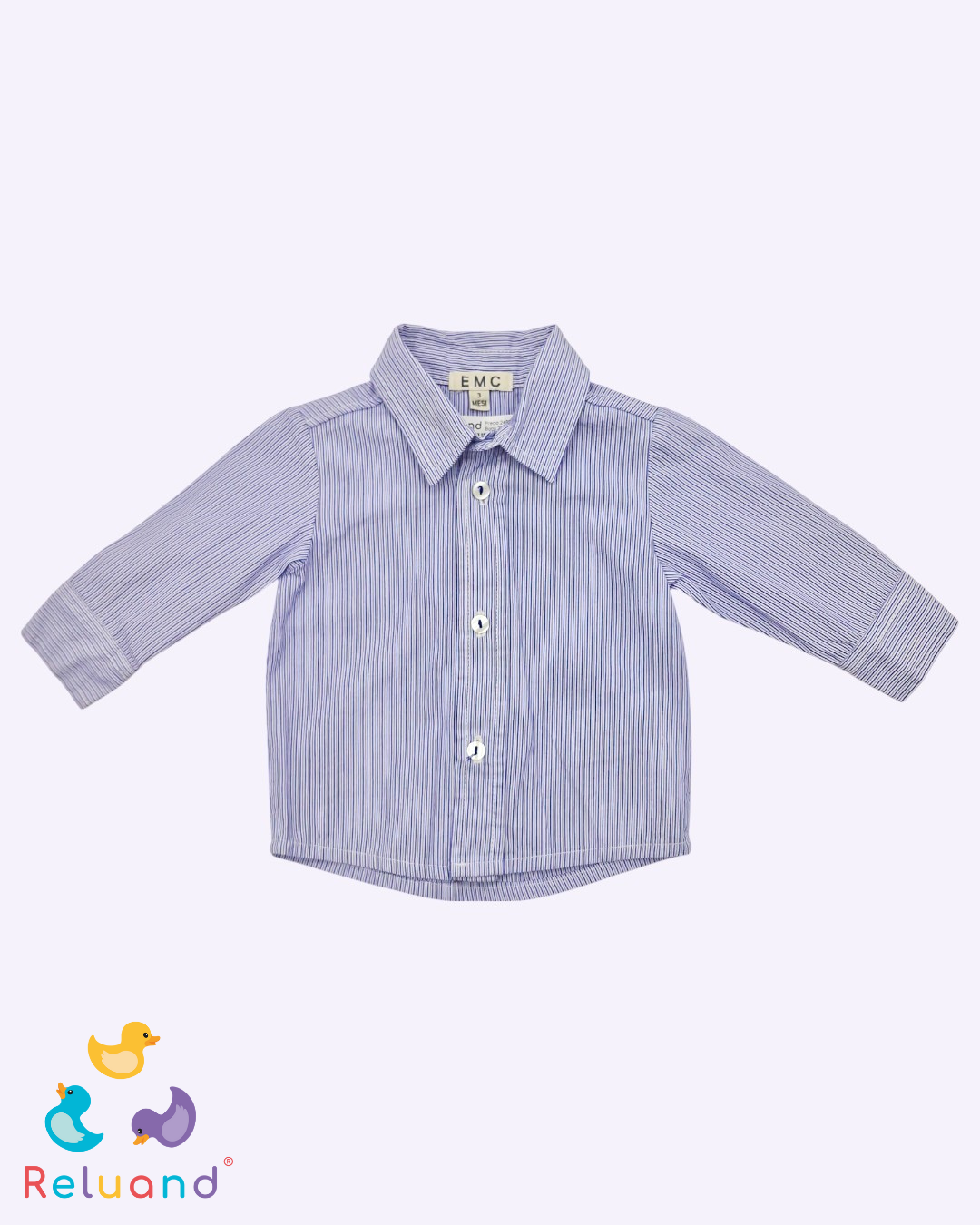 Camisa a rayas azul y blanco, Marca EMC, Talla 3 meses.