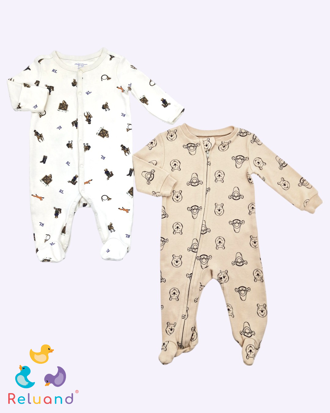 Set pijama X2 beige con Winnie Pooh y Tigger, Talla 0 a 3 meses.