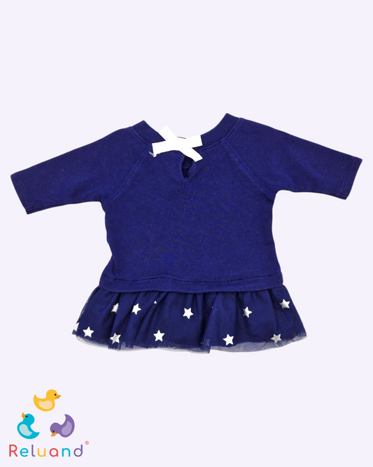 Blusa azul oscuro con tutu y estrellas plateadas, Marca Carter´s, Talla 3 meses.