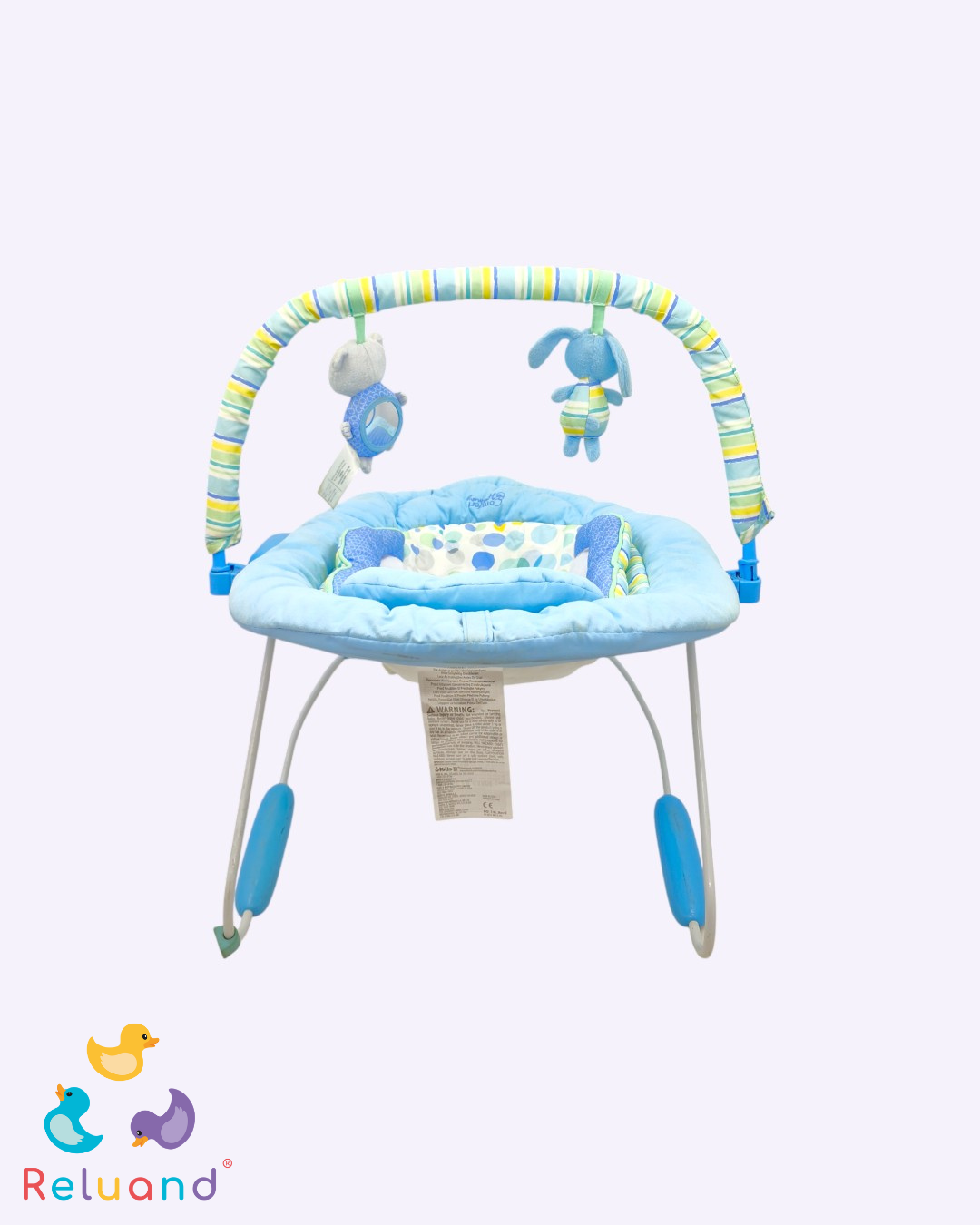 Silla vibradora/mecedora en color azul celeste con oso en el arnes de ajuste.