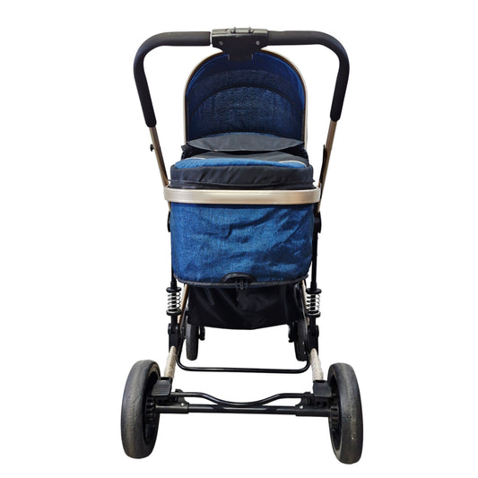 Coche Tipo Moisés Azul Jaspeado — Con Cobertor, Arnés y Canasta | Usado $68.000