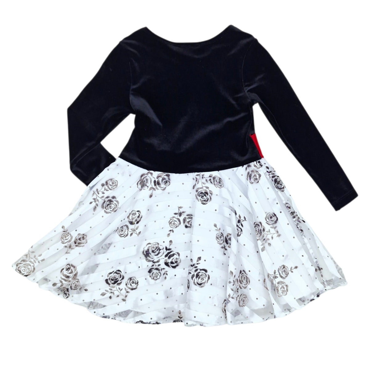 Vestido de gala manga larga negro con rosas — Talla Talla 4T | Usado