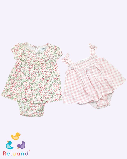 Set bodies X2: mezcla de rosa y rosa pastel, floral, Talla 0 a 3 meses.
