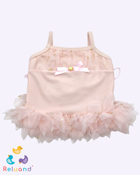 Conjunto tutú en rosado piel con pantaleta con estrellas doradas, Talla 0 a 3 meses.