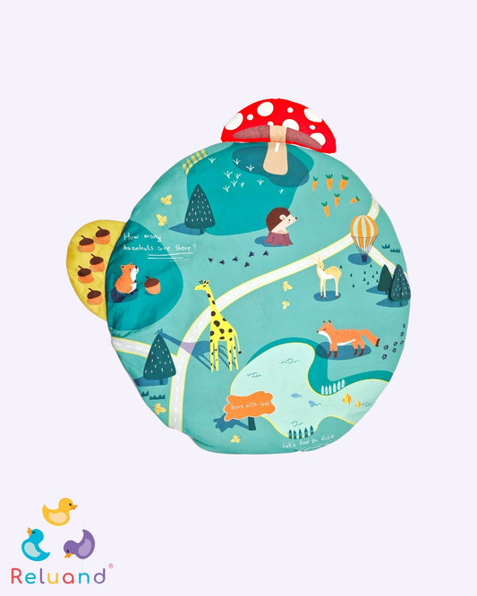 Tapete de juegos para bebes, incluye almohada de hongo rojo, su calidad es acolchada.