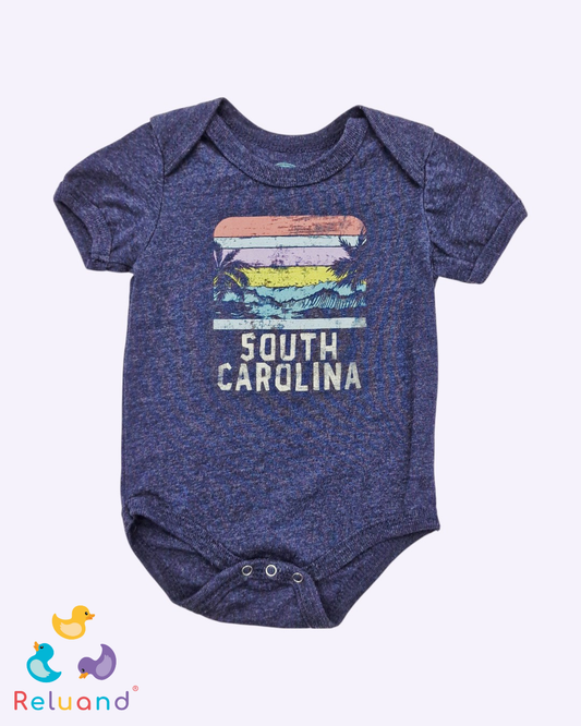 Body gris con estampado playa de colores, Marca Home Free, Talla 3 a 6 meses.