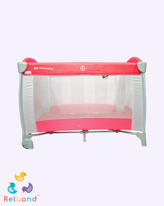 Corral color rosa con gris, no cuenta con tabla, bolsillo en su lateral funcional, Marca Bium.