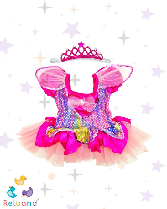 Disfraz de princesa en color rosa con tutu y brillos, incluye tiara y accesorios, incluye accesorios.
