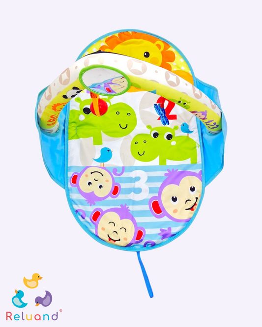 Gimnasio para bebé portátil didáctico de monos en color morados, Marca Fisher Price, precio en el mercado nuevo $150,000.