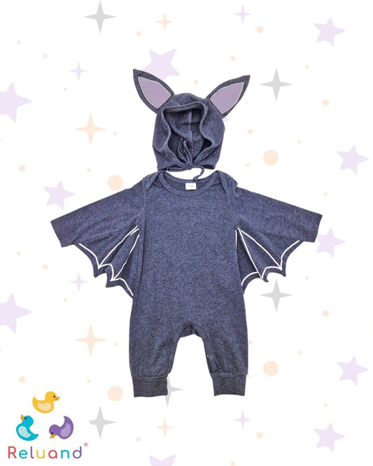 Disfraz de Murciélago en algodón color gris, tiene su gorro incluido, talla 3 a 6 meses.