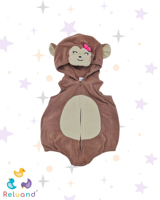 Disfraz de Mono niña con moñito rosa, color café y en algodón, marca Carter´s, talla 12 meses.