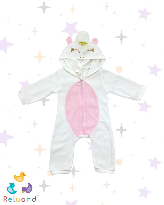 Disfraz de Unicornio en color blanco con rosa y dorado, talla 6 a 12 meses.
