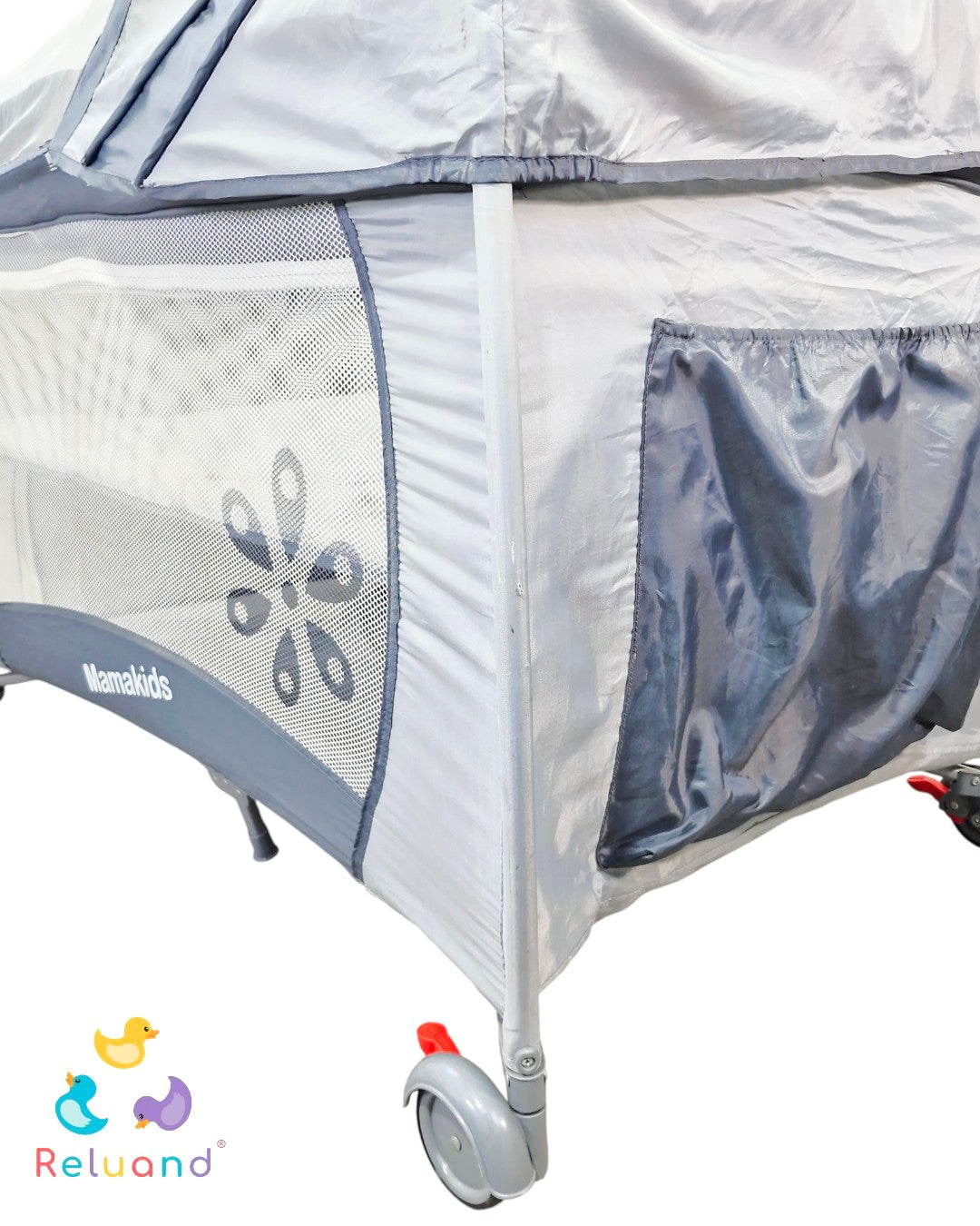 Cuna Corral Mama Kids Gris — Con Toldillo, Móvil y 3 Niveles | Usada