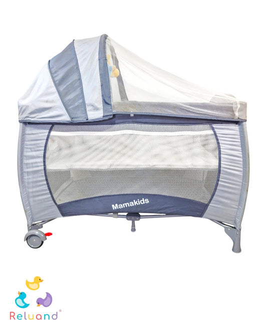 Cuna Corral Mama Kids Gris — Con Toldillo, Móvil y 3 Niveles | Usada