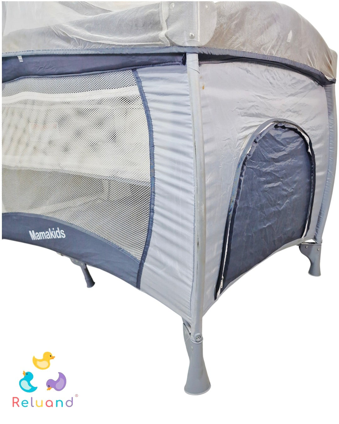 Cuna Corral Mama Kids Gris — Con Toldillo, Móvil y 3 Niveles | Usada