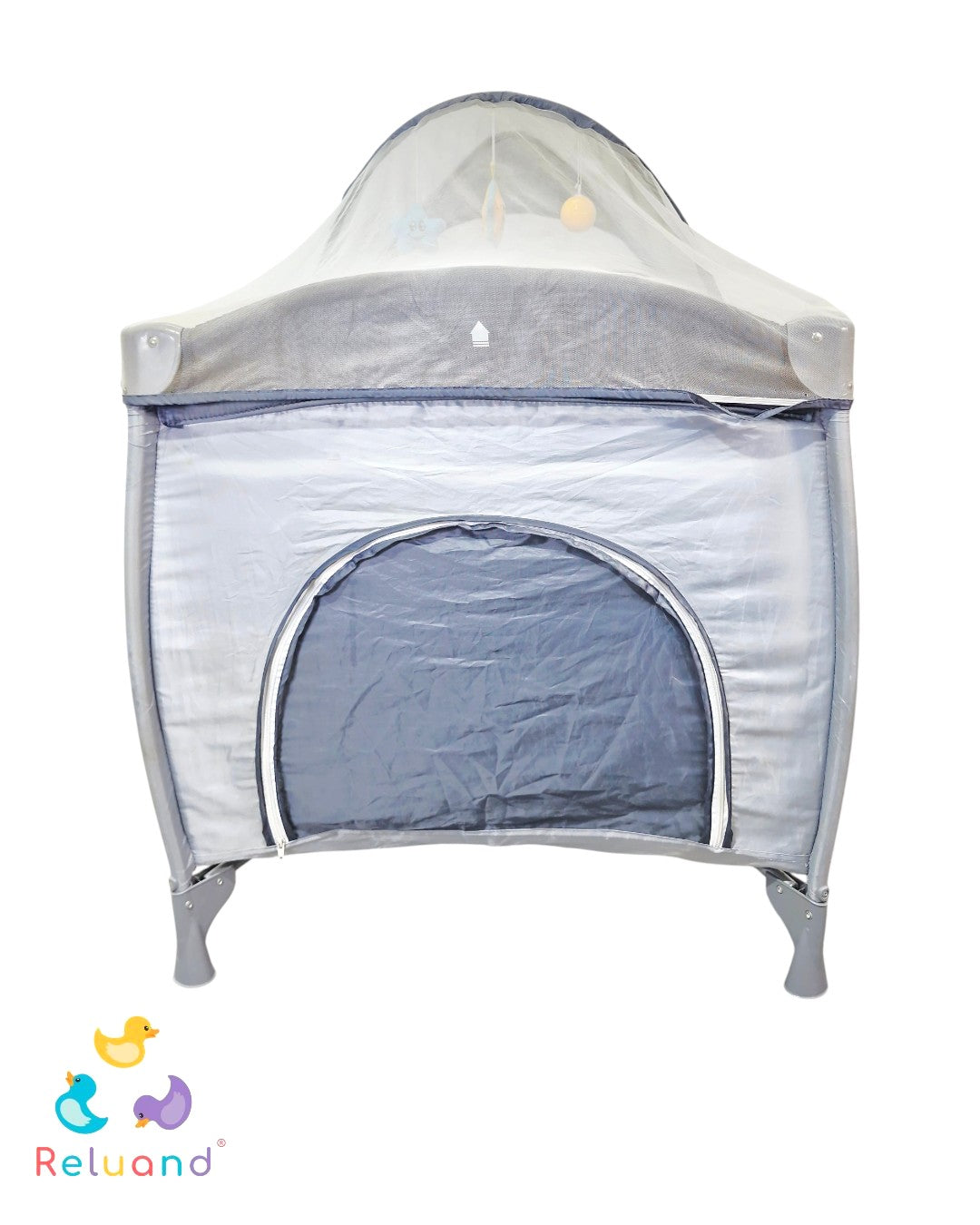 Cuna Corral Mama Kids Gris — Con Toldillo, Móvil y 3 Niveles | Usada