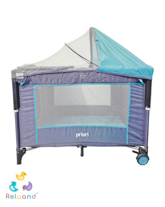 Cuna Corral Priori Ariel Blue Verde Menta con Gris — Con Cambiador y Toldillo | Buen Estado