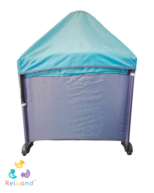Cuna Corral Priori Ariel Blue Verde Menta con Gris — Con Cambiador y Toldillo | Buen Estado