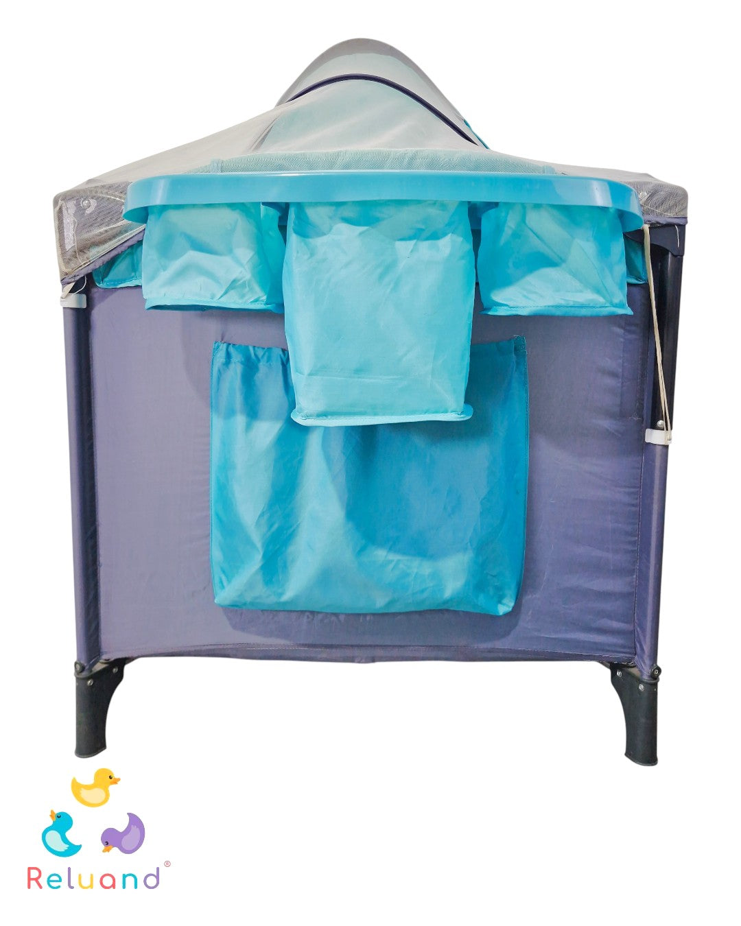 Cuna Corral Priori Ariel Blue Verde Menta con Gris — Con Cambiador y Toldillo | Buen Estado