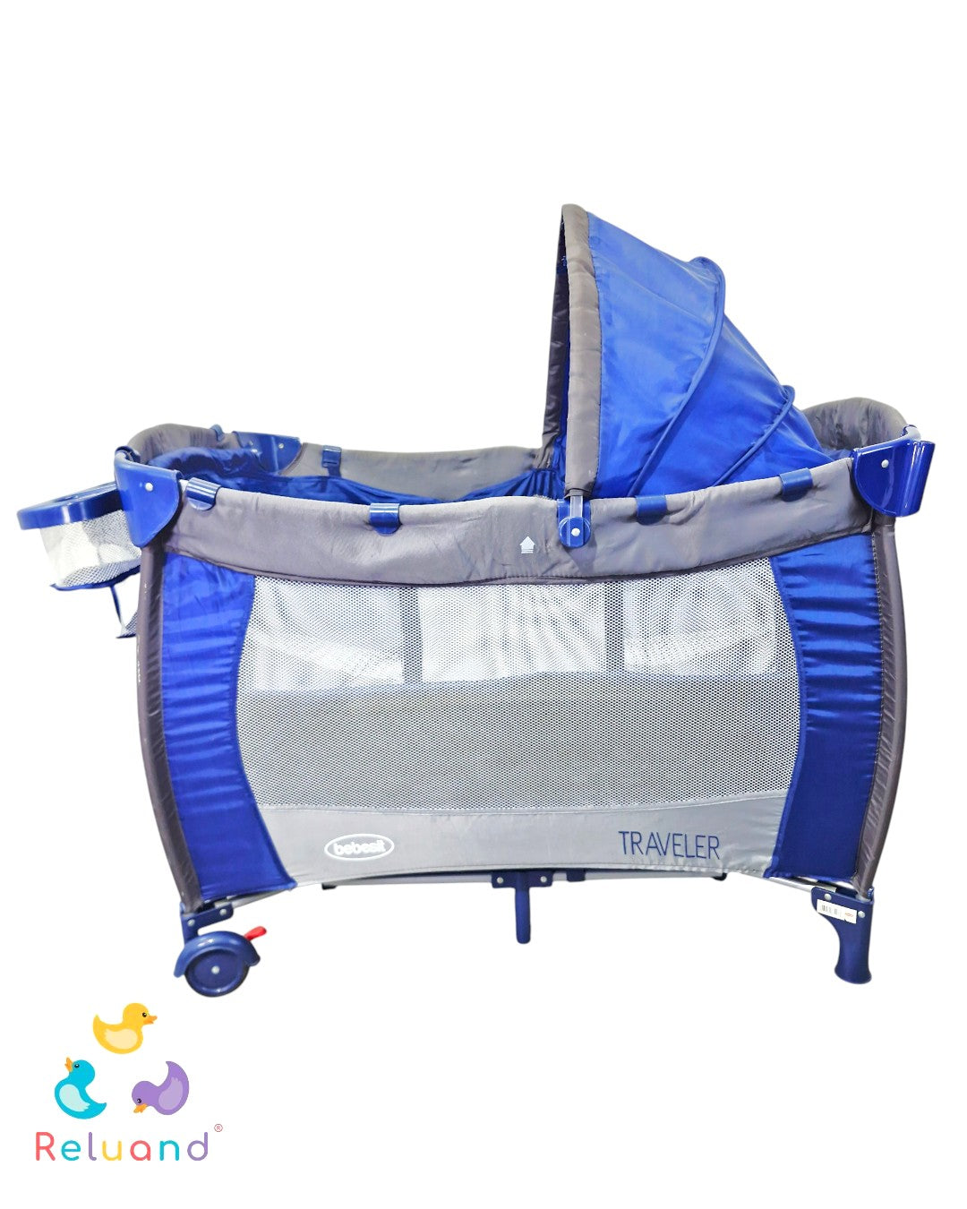 Cuna Corral Bebesit Traveler Azul Oscuro — Con Puerta, Capota y 2 Niveles | Usada
