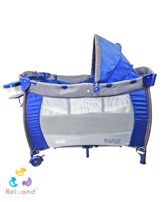 Cuna Corral Bebesit Traveler Azul Oscuro — Con Puerta, Capota y 2 Niveles | Usada