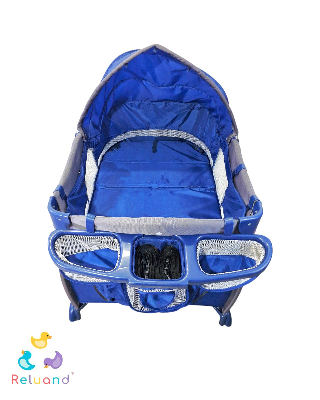 Cuna Corral Bebesit Traveler Azul Oscuro — Con Puerta, Capota y 2 Niveles | Usada
