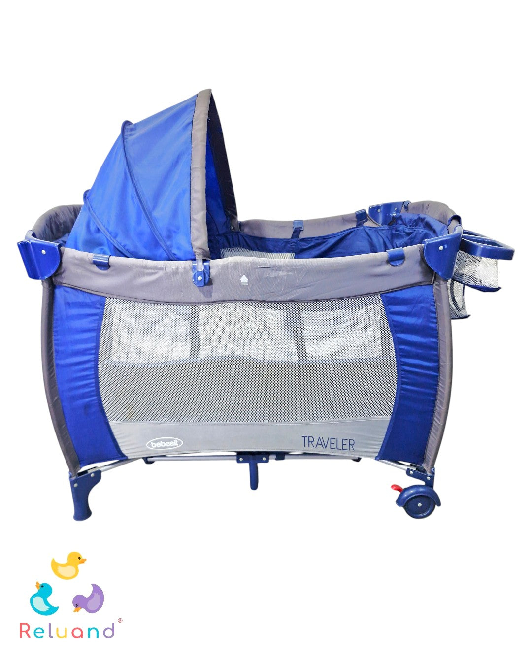 Cuna Corral Bebesit Traveler Azul Oscuro — Con Puerta, Capota y 2 Niveles | Usada