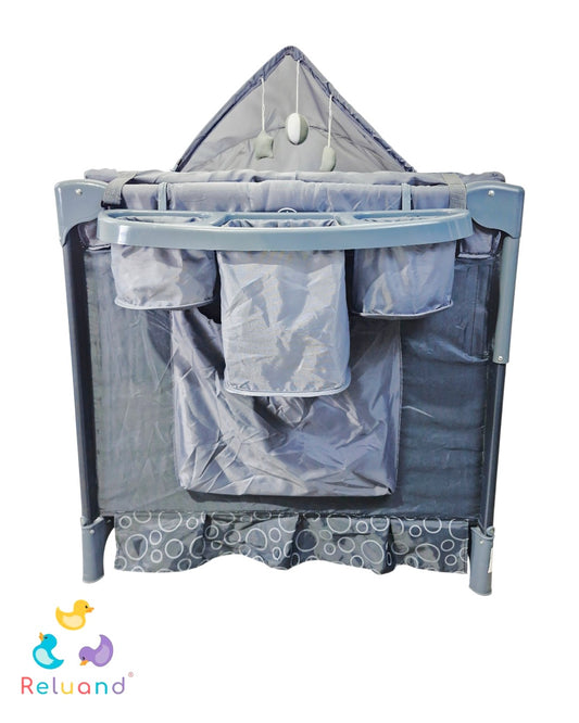 Cuna Corral Happy Baby Gris Oscuro — Con Cambiador, Móvil y 2 Niveles | Usada