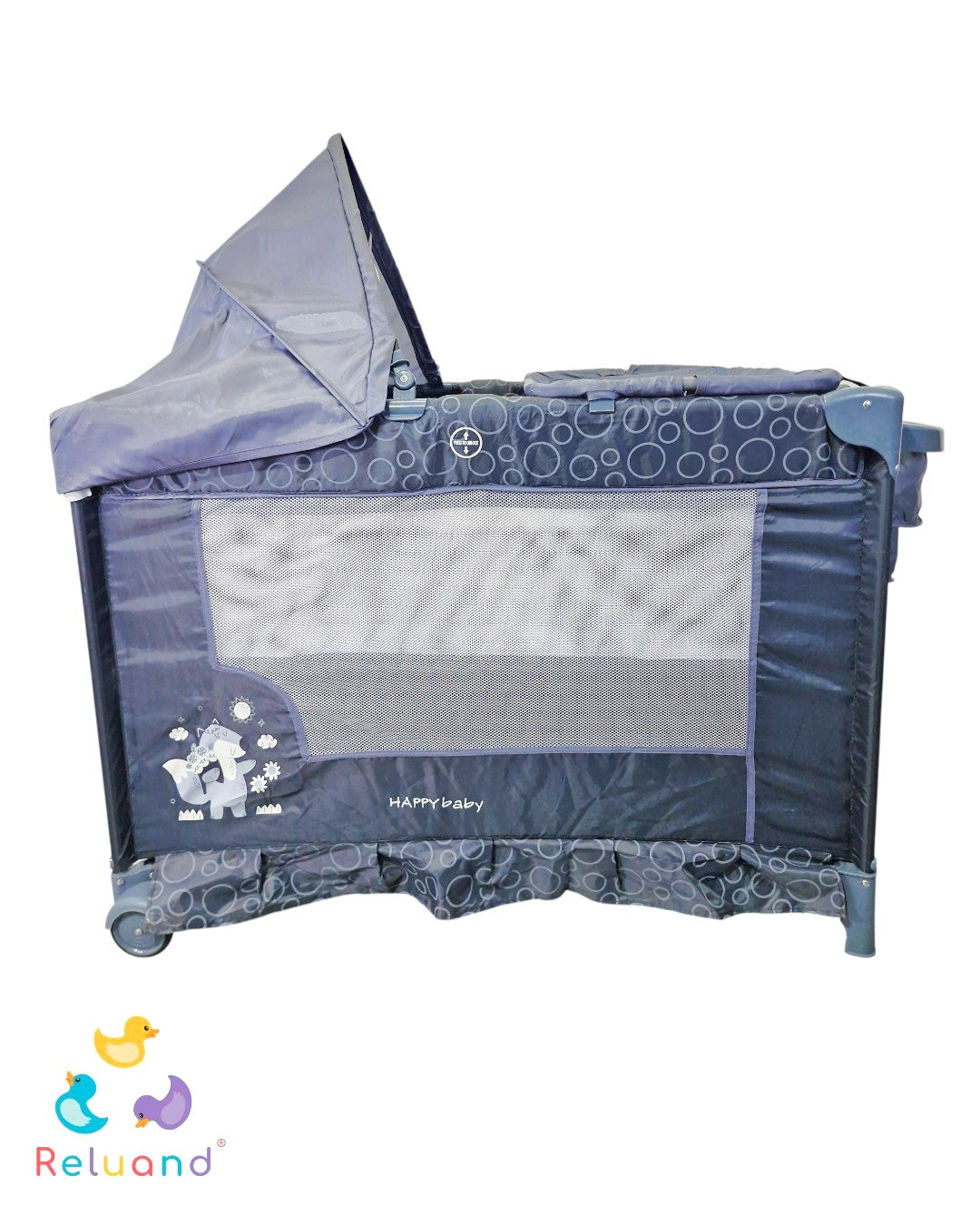 Cuna Corral Happy Baby Gris Oscuro — Con Cambiador, Móvil y 2 Niveles | Usada