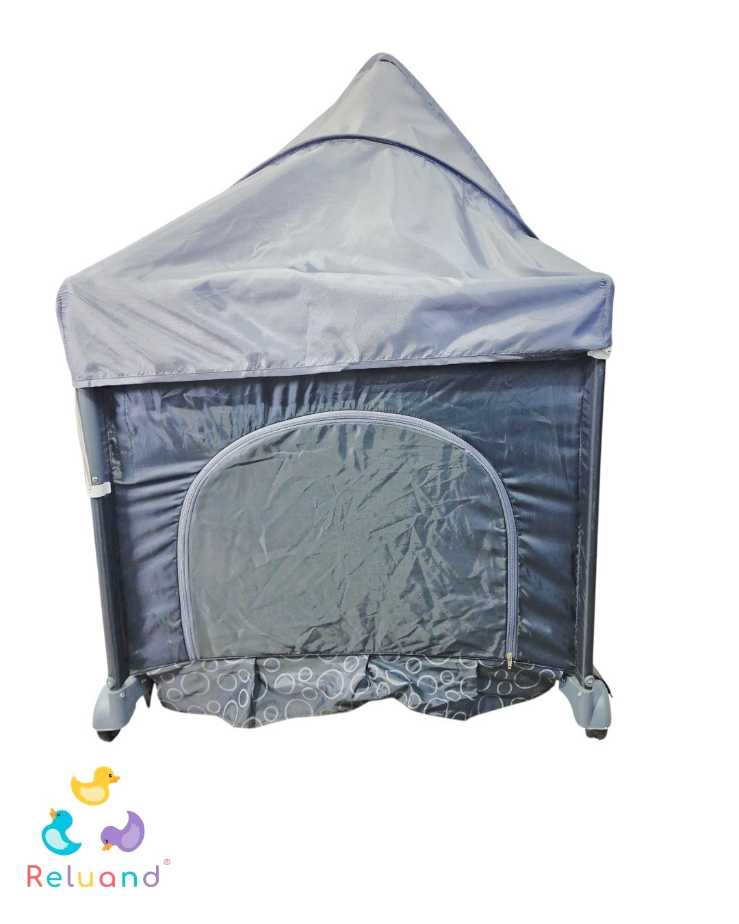 Cuna Corral Happy Baby Gris Oscuro — Con Cambiador, Móvil y 2 Niveles | Usada
