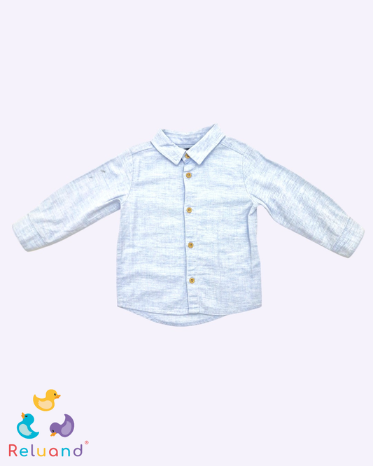 Conjunto X3 prendas; camisa azul celeste, pantalón y chaleco en azul oscuro marcas H&M - Offcorss, talla 18 meses.