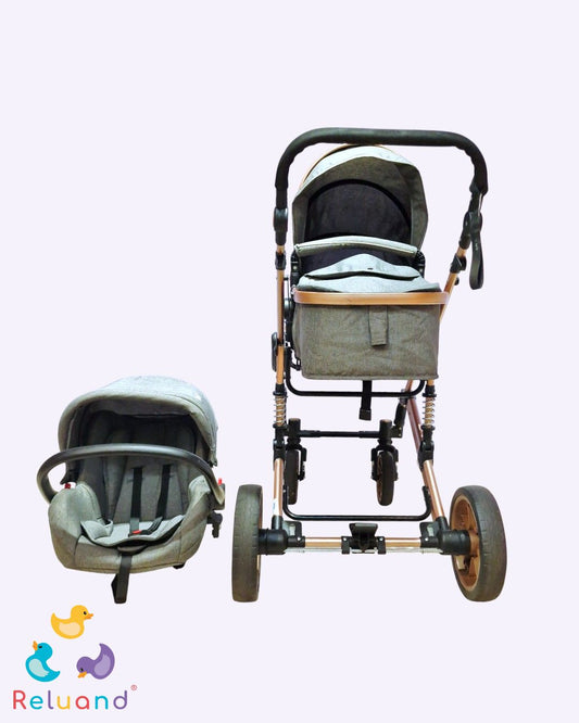 Coche Moisés para bebé en color Gris, incluye su silla para carro móvil, completamente funcional, Referencia Frezzio, Marca Priori.