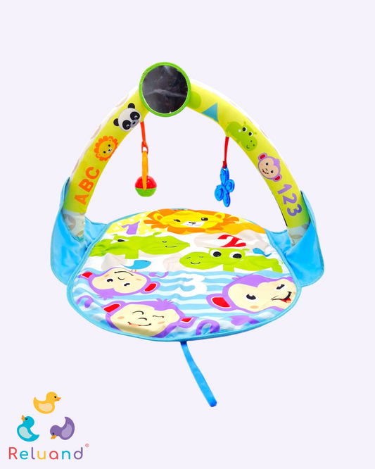 Gimnasio para bebé portátil didáctico de monos en color morados, Marca Fisher Price, precio en el mercado nuevo $150,000.