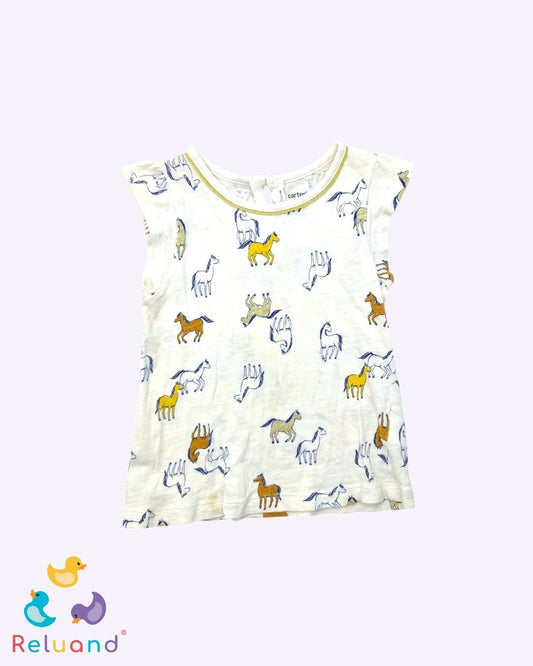 Blusa color crema con caballos, marca Carter´s, talla 4T.