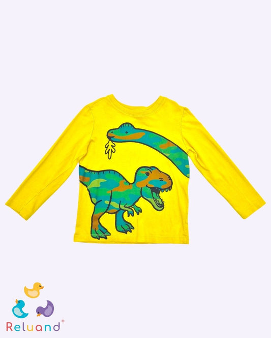 Buso manga larga amarillo con dinosaurios, marca Carter´s, talla 2T.