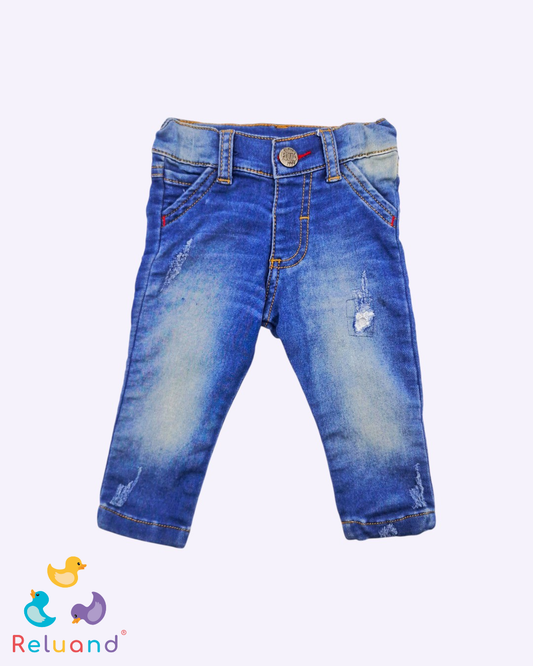 Jean elástico azul medio, Marca Polito, Talla 9 meses.