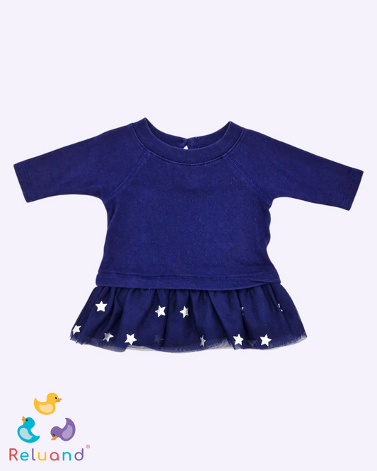 Blusa azul oscuro con tutu y estrellas plateadas, Marca Carter´s, Talla 3 meses.