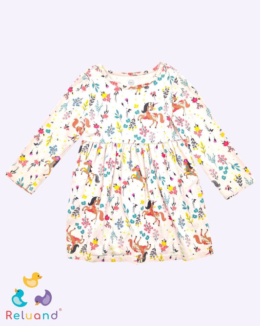 Vestido color nude con estilo floral y unicornio, marca Wonder Nation, talla 3T.