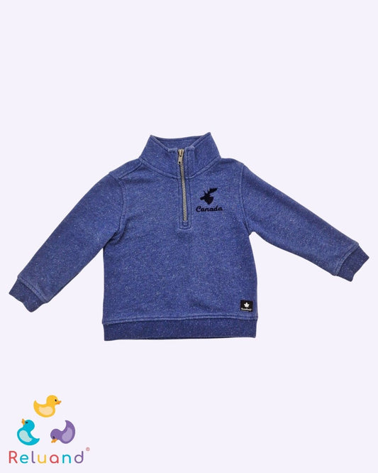 Saco manga larga y cuello de tortuga color azul, marca Canadiana, talla 3T.