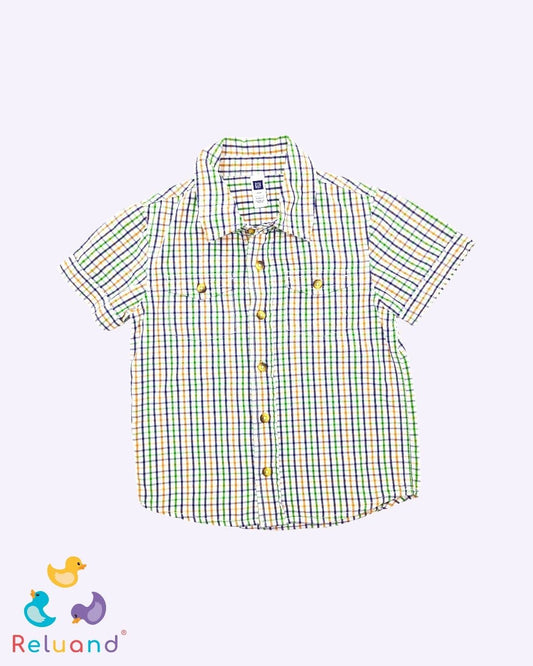 Camisa a rayas en color verde, azul, naranja, marca Baby Gap, talla 4T.