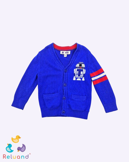 Saco tejido color azul rey de marca StarWars, talla 3T.