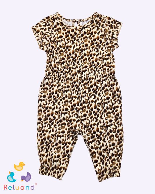 Jumper animal print beige con cafe, Marca Old Navy, Talla 3 a 6 meses.