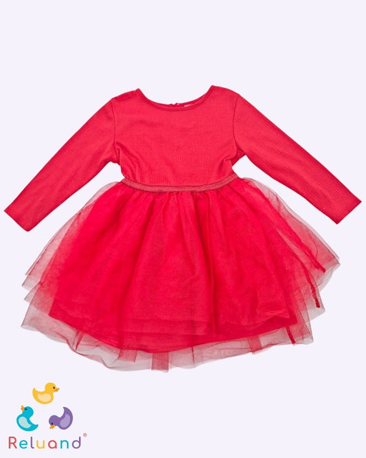 Vestido color rojo con tutu integrado, marca H&M, talla 12T.