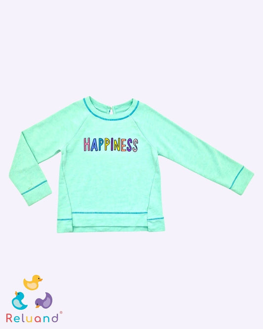 Saco verde menta con palabra en colores, marca Cat & Jack, talla 3T.