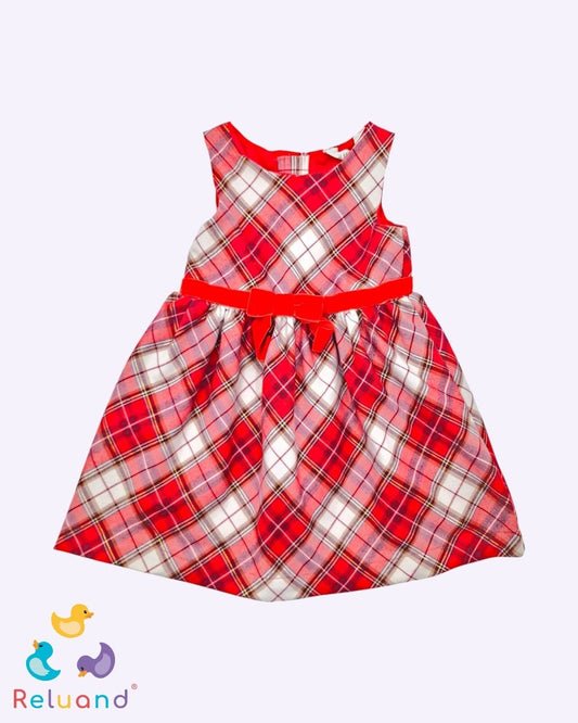 Vestido color estilo escoces, moño de gamuza en la cintura, marca H&M, talla 2T.