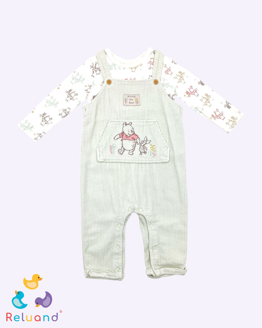 Conjunto overol en felpa y buso manga larga de diseño Winnie Pooh marca Primark edición Disney, talla 18 a 24 meses.
